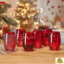 Mikasa Cheers Stemless Ruby Red Wine Glasses Set of 6 Crystalline Drinkware