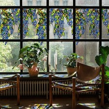Original Hand Drawn Wisteria Stained Glass Window Border Film, Transparent St...