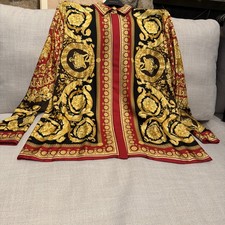 Versace Formal Shirt Barocco 92 Foulard On Silk Parade Red Gold Blk Size 50 New