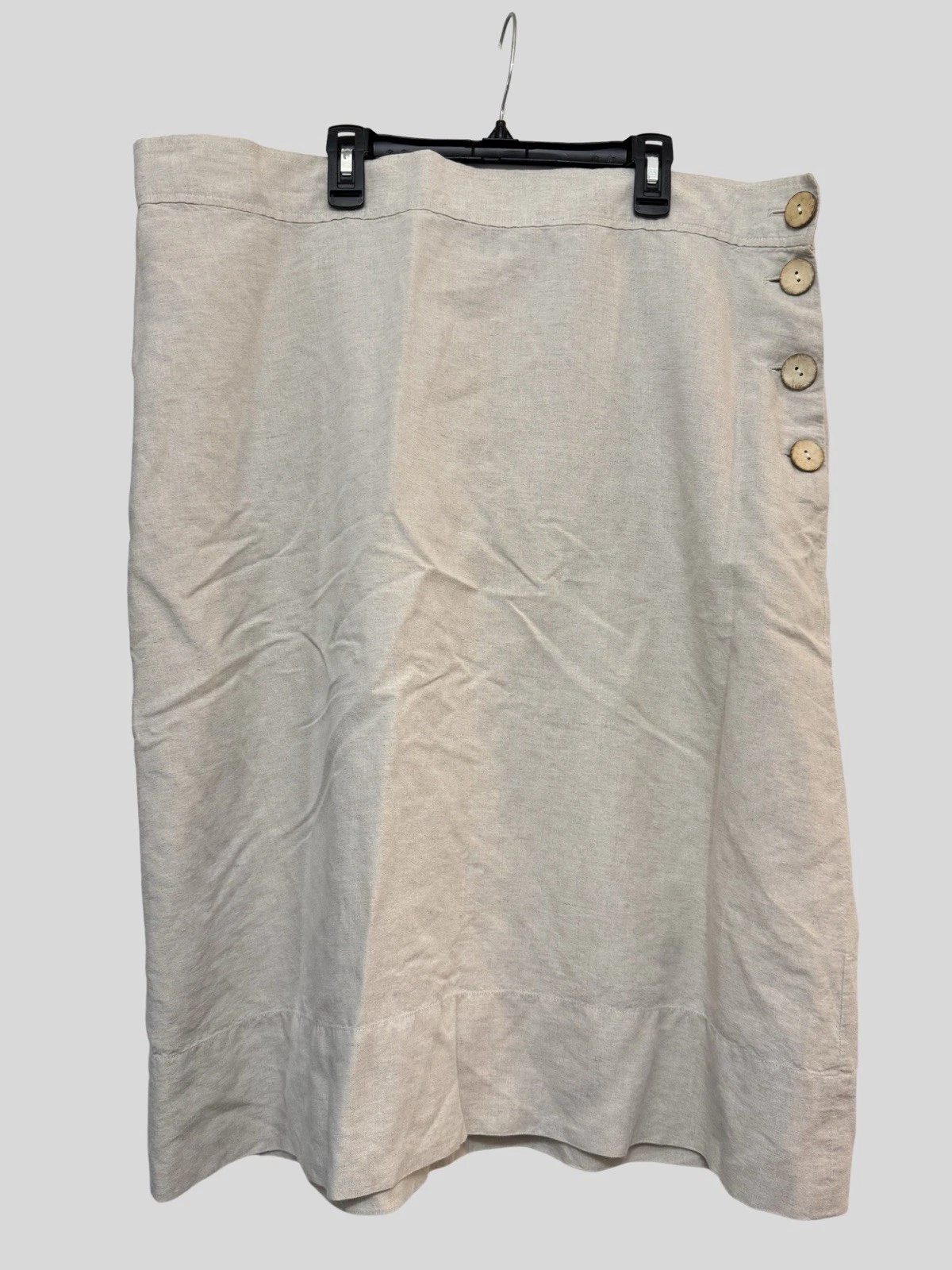 Lands' End Light Beige Linen-Blend Midi Skirt with Side Buttons Size 18W