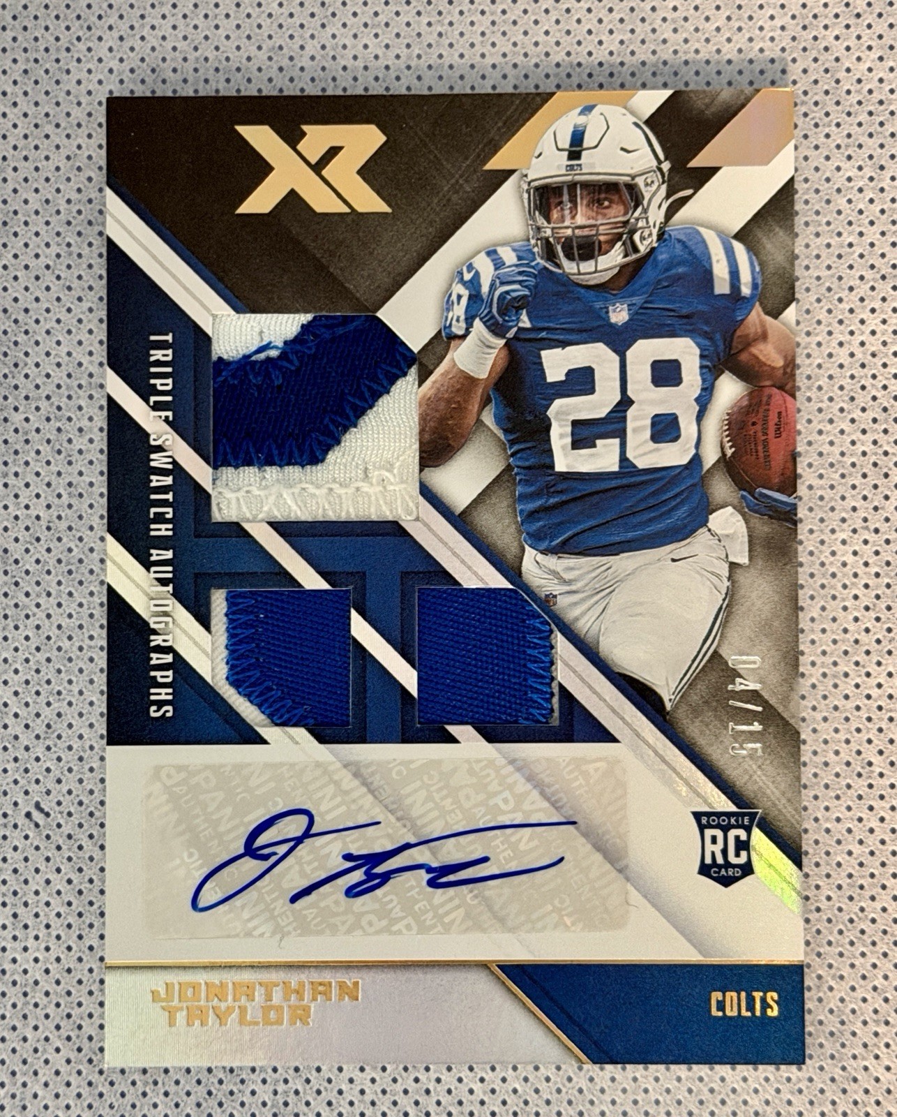 2020 Panini XR Jonathan Taylor RC White /15 Triple Swatch Patch Auto RPA #218 view 3