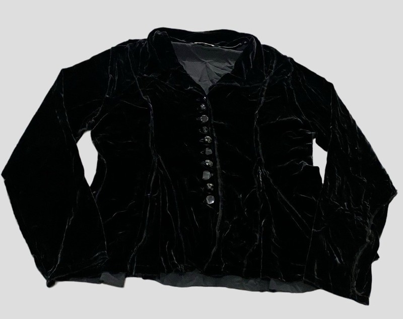 KRISTA LARSON Silk Velvet Button Down Black Jacket Shirt One Size