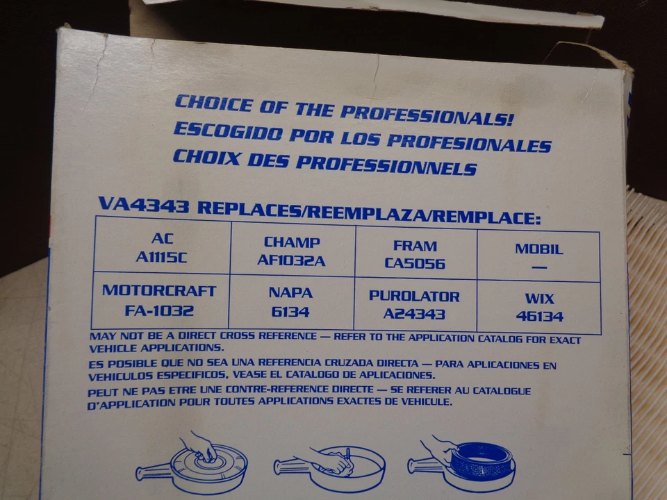 Filtro de aire del motor VA4343 85 86 Ford F150 F250 F350 Bronco 86 2011 Town Car Marqu Foto 2 de 4