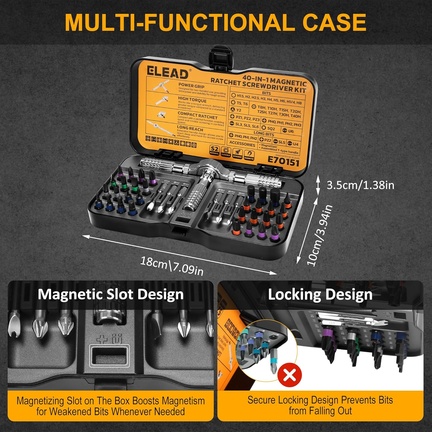 40 in 1 Magnetic Ratchet Screwdriver Set Multi Bit Magnetic Ratcheting Set