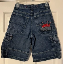 Vintage Youth Size 12 JNCO Jeans Shorts Jorts Red Crown Embroidered Y2K Shorts