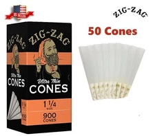 Zig-Zag 1 1/4 Size Ultra thin Pre rolled Cone 50 Cones Free Shipping