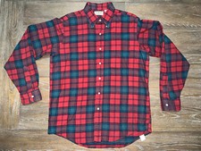 Vintage LL Bean Flannel Medium Mens Red Plaid Made in USA Long Sleeve Button Up