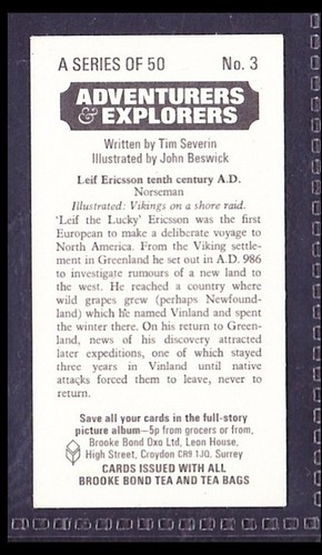 LEIF ERICCSON TENTH CENTURY A.D. - 50 + year old English Trade Card # 3 - Picture 2 of 2