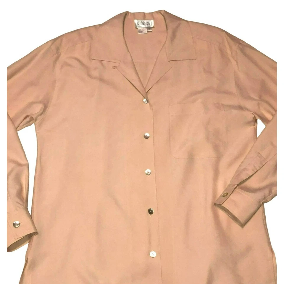 BLUSA DE COLECCIÓN MELOCOTÓN 100% SEDA TALLA S INFORMAL ESQUINA MANGA LARGA ALMOHADILLA HOMBRO MUJER Foto 2 de 4