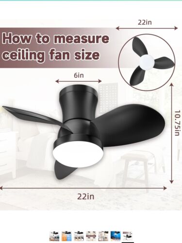 Black Ceiling Fan with Light and Remote-Low Profile Ceiling Fan Flush Mount. - Picture 6 of 8