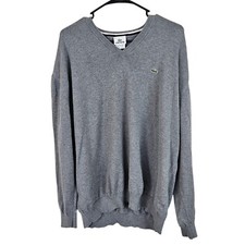 Lacoste Mens Sweater Size 8 Gray V Neck Long Sleeve 100 Cotton