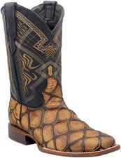 Men Genuine Leather Pirarucu Mate Print Western Wide Square Toe Honey Boots