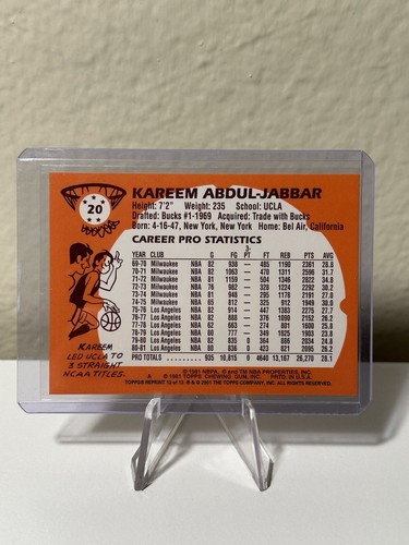 2001-02 Topps Reprints Kareem Abdul-Jabbar (1981-82 Topps) #13 HOF - Picture 2 of 2