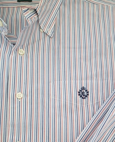 Lauren Ralph Lauren Blue Striped 16.5 32/33 Large Cotton Mens Shirt - Picture 3 of 5