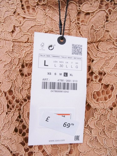 ZARA BEIGE-PINK/ROSE NUDE GUIPURE LACE A-LINE MIDI SKIRT SIZE L - Picture 11 of 11