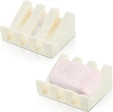 2 Pcs Silicone Soap Dish Self-Draining Waterfall Bar Soap Holder with Drain