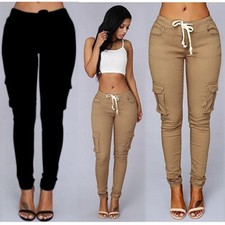 Combat Cargo Casual Bottoms Pocket Elastic Waist Joggers Long Pants Trousers 