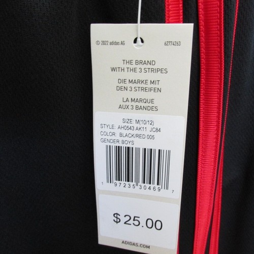 NEW YOUTH BOYS ADIDAS CLASSIC 3 STRIPES KNITSHORTS SZ MEDIUM 10/12 BLACK RED $25 - Picture 3 of 3