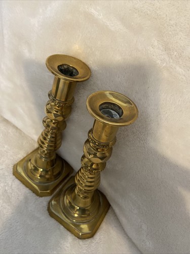 2 PAIRS Brass Candlesticks Candle Stick Holders 8.5” & 6.5” Rod ejectors Bells - Picture 8 of 24