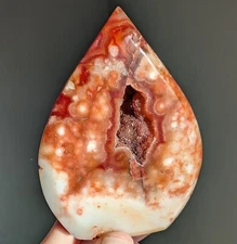 Red Cherry Flower Agate Freeform Ornament Teardrop Crystal Chakra