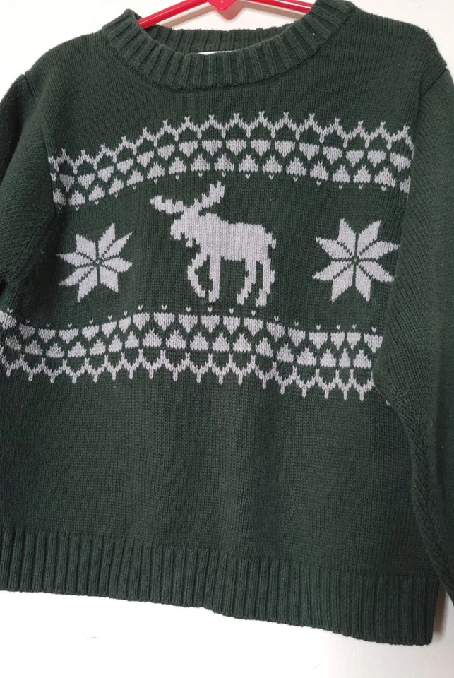 Suéter Nórdico Sonoma Fair Isle Moose Niños Talla 4 Mezcla de Algodón Pullover Verde De Colección  Foto 2 de 4