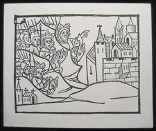 Vintage Christmas Greeting Card Woodcut “Journey of the Three Kings” Hildesheim