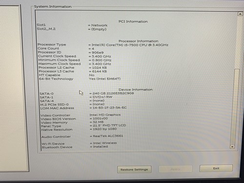 Dell OptiPlex 5250 AIO 22" Intel Core i5-7500 3.4GHz 8GB RAM 240GB SSD NO OS - Picture 3 of 8