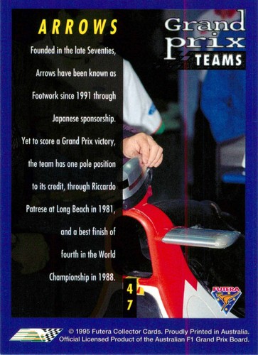 1995 AUSTRALIAN GRAND PRIX Formula 1 Card TEAMS: ARROWS Futera - Bild 2 von 3