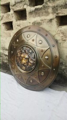 Lion Face Shield Medieval Iron Knight LARP Armor Shield Solid Steel Round Shield