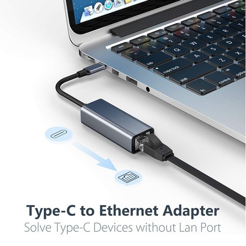 USB C to RJ45 Ethernet Adapter 100M Gigabit LAN Network Converter for MacBook - Picture 3 of 11