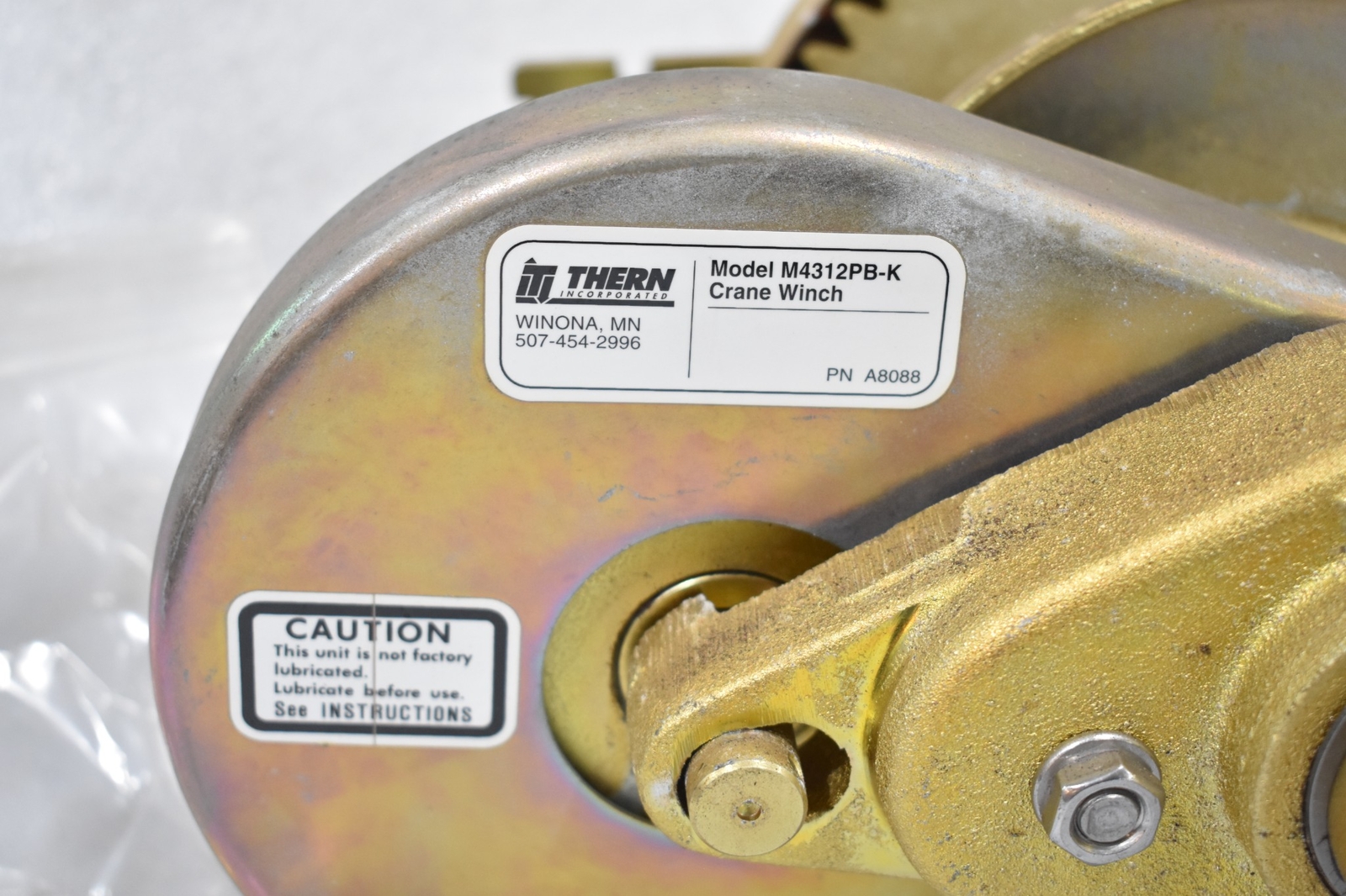 THERN M4312PB SPUR GEAR HAND CRANE WINCH WITH BRAKE 2,000 LB LIFTING