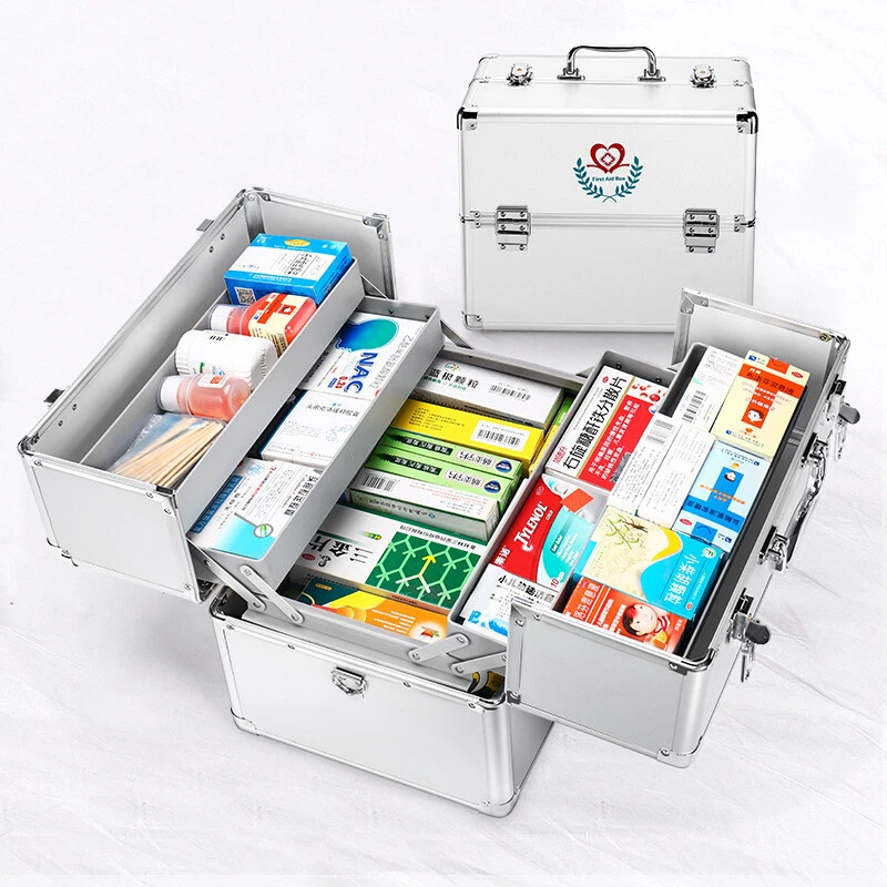 Aluminium First Aid Box Portable Medicine Storage Case W/ Security