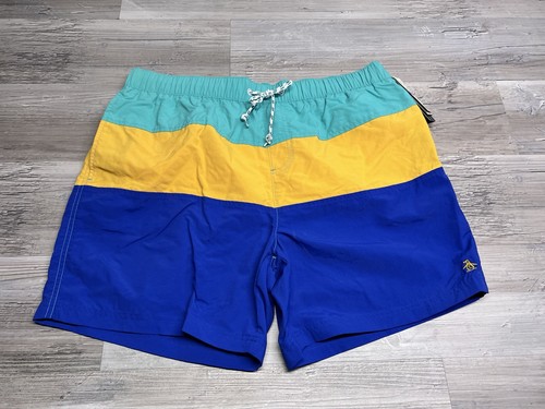 NWT Penguin Munsing Wear Mens Swim Trunks Quick Dry Sz XL Blue Yellow Mesh Lined