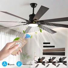 72 inch Walnut Black Ceiling Fan with LED Light 3 Color Dimmable Kit and Remote