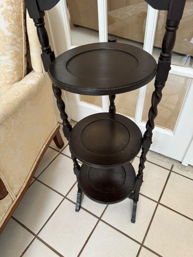 ANTIQUE VICTORIAN ENGLISH OAK BARLEY TWIST 3 TIER CAKE TEA DISPLAY STAND - Picture 7 of 13