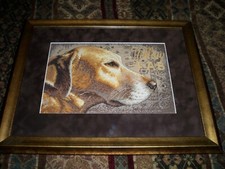 NEW PRICED TO SELL Cross Stitch Double Matted Framed GOLDEN RETRIEVER DOG