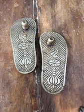 Antique Old Brass Hand Carved Hindu Goddess Laxmi Feet Sculpture Worshiped