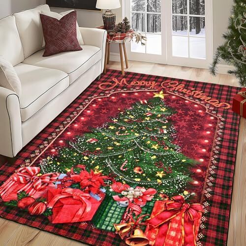 5 × 7 Christmas Rug Area Rug Red and Black Buffalo Plaid, 5'×7' Christmas Tree - Picture 5 of 8