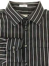 Pronto Uomo Long Sleeve Non Iron Dress Shirt Size XL Black Purple Stripes