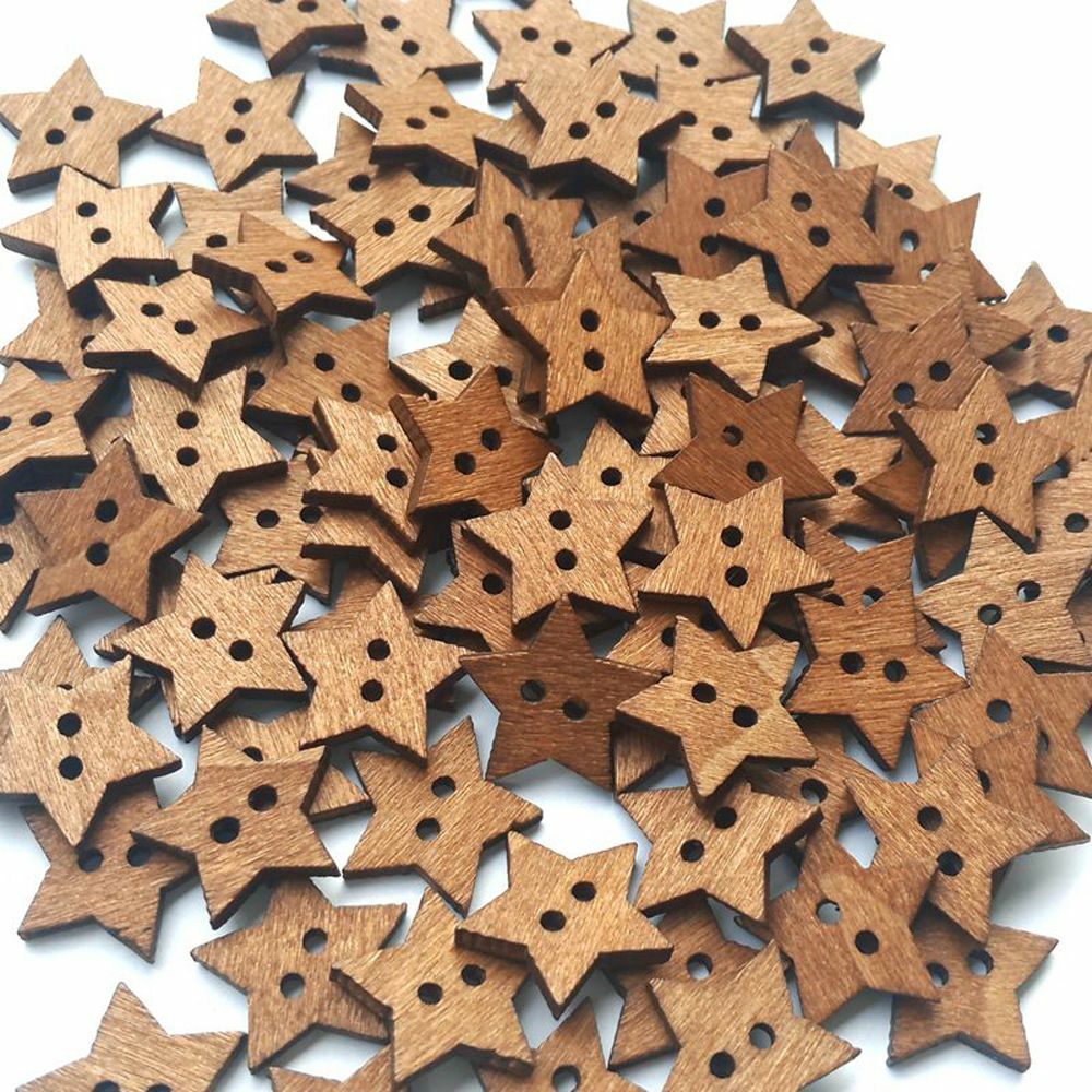 100PCS Wooden Star Buttons - Versatile For Clothing And Craft Projects