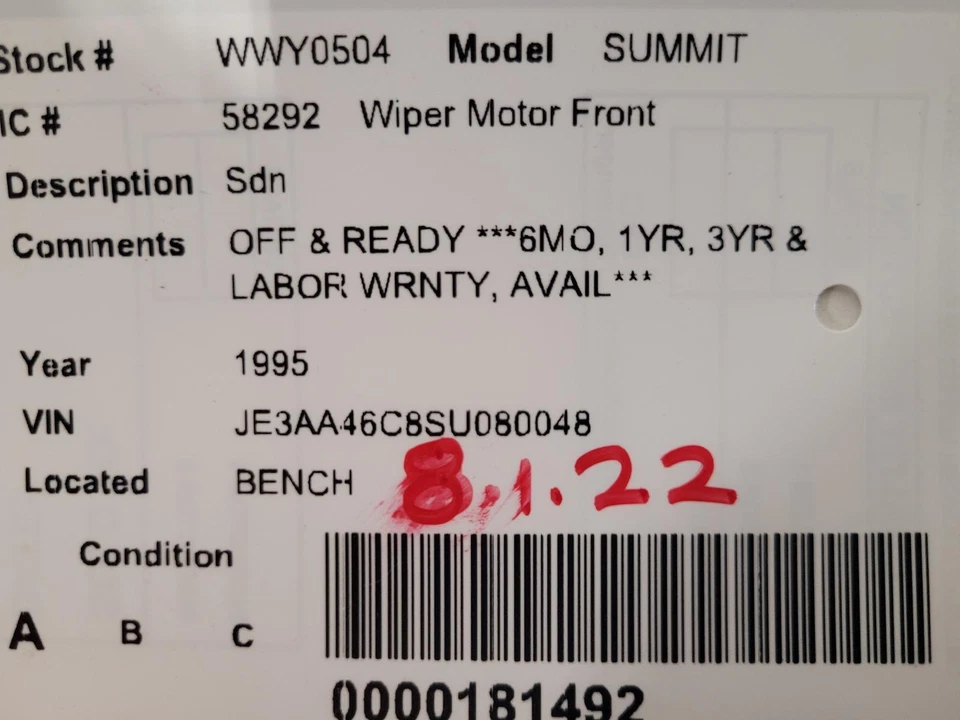 Motor limpiaparabrisas usado se adapta a: Eagle Summit 1995 grado A Foto 3 de 4