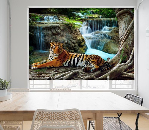 Tiger Dschungel Wasserfall bedruckt Bild Foto Fenster Rollo nach Maß - Bild 1 von 2