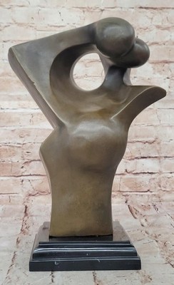 Abstract Human Forms Figures Statue   Modern Bronze Sculpture on Marble Base