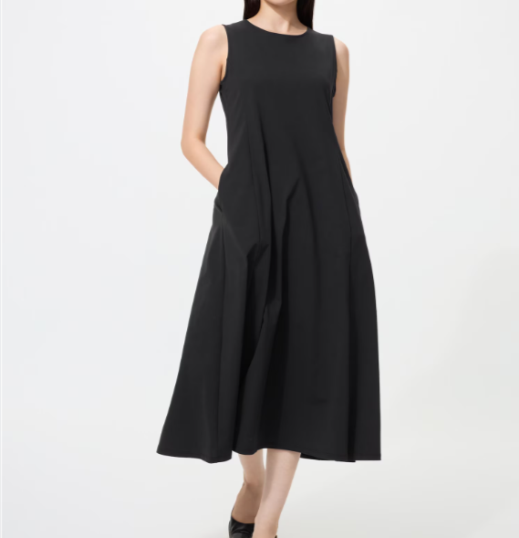 uniqlo cocktail dress Women's Ultra Stretch AIRism Dress, Black, Large Tiered dress Size:2T --- Chest = 21 inches/ Waist = 20 inches/ Hollow to knee = 21.5 inches Linen blend fabric pairs beaded embellishments Aureia Plus Size Black
