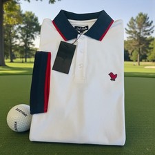 84 Bad Birdie Pique Golf Polo Shirt Mens XL White Navy Red Shirt Short Sleeve