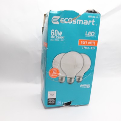 (3-Pk) EcoSmart LED Frosted Vintage Light Bulb Soft White 60-Watt G25 Globe 