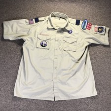 Boy Scouts Of America Button Up Shirt Mens XL Khaki Short Sleeve Patches Uniform