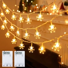 Minetom 2 Pack Snowflakes Lights - 14 Ft 30 LED Waterproof Shatterproof Xmas ...