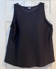 New Lands End Women's 26W Textured Black Soft Cup Tankini Top Swimtop