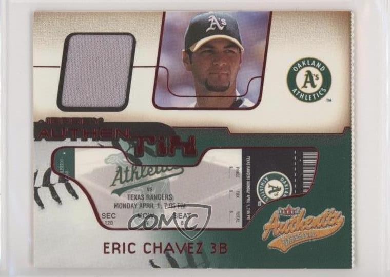 2002 Fleer Authentix Jersey Authentix Ripped Eric Chavez #JA-EC 0q9j